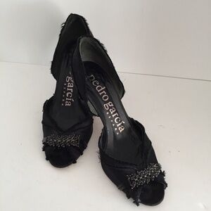 Pedro Garcia Women D'Orsay Pumps Heels Satin Open Toe Swarovski Crystals 37.5